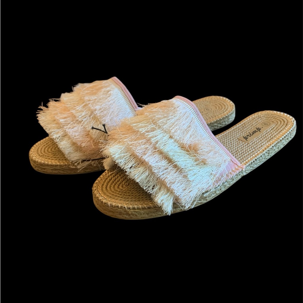 Primp Jute Formentara Slide With Blush Fringe
